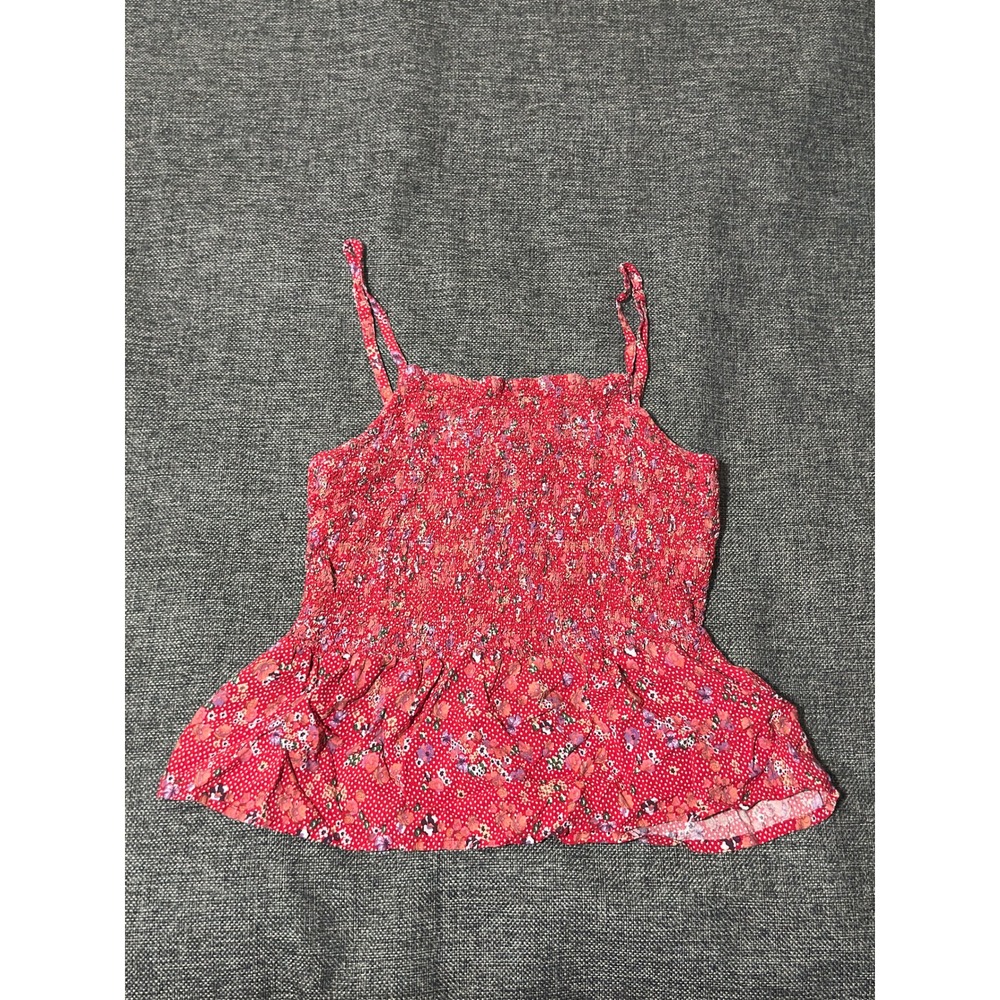 Unbranded Girls M Cami Top Red Floral Smocked Peplum Strappy